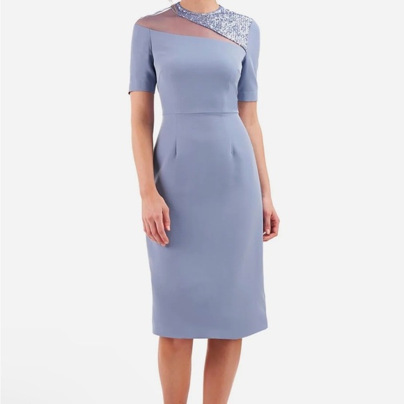 JS Collections Hayden Sequin Elegant Blue Sheath Dress Size 6 - Picture 3 of 13